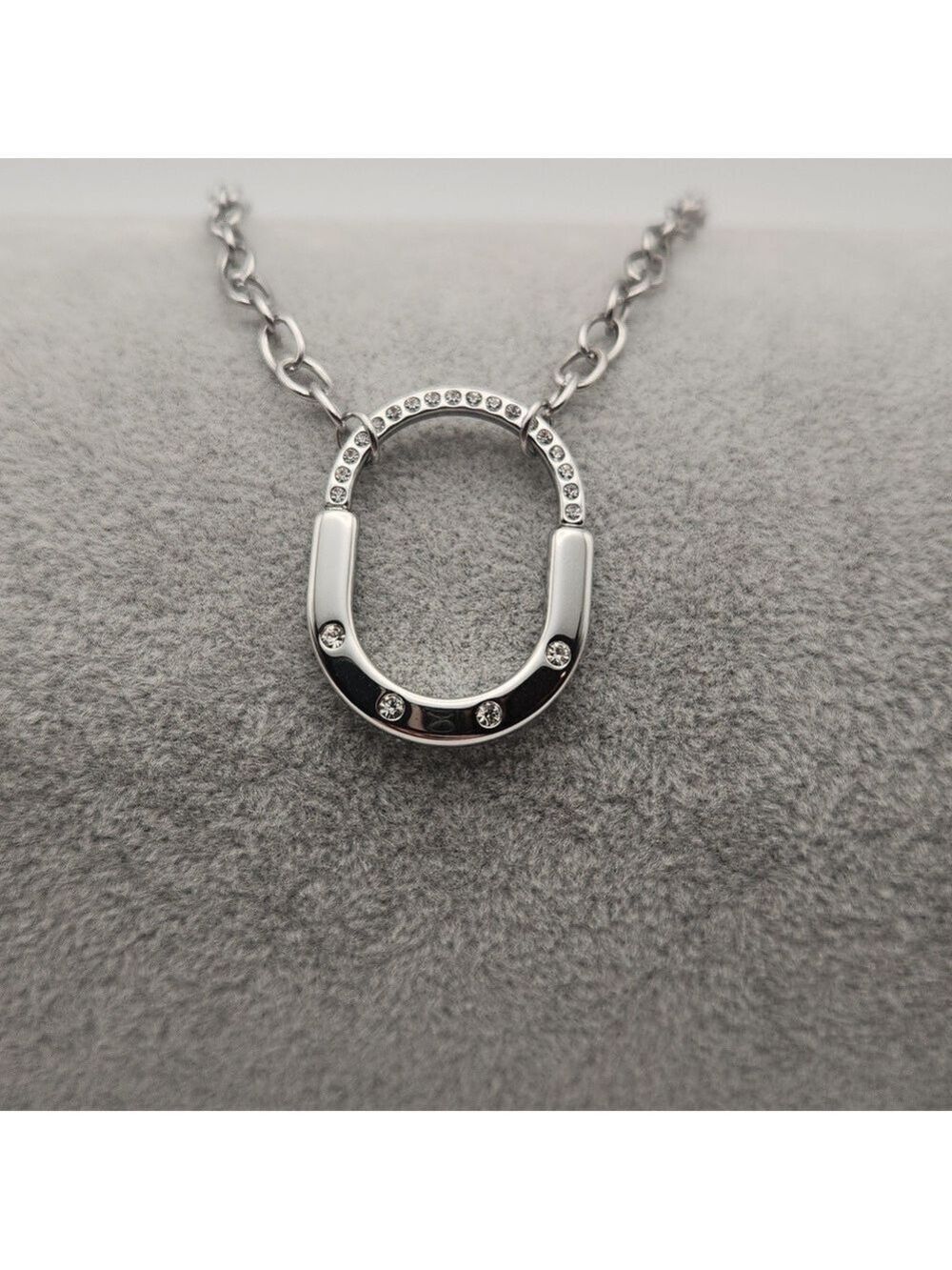 Stainless Steel Padlock Style Fashion Necklace , Simulated Diamond Accents